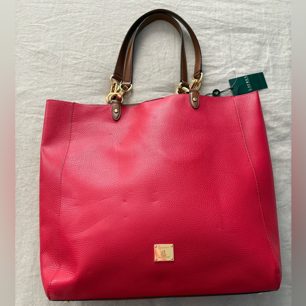 NWT Ralph Lauren Red Leather Tote Bag